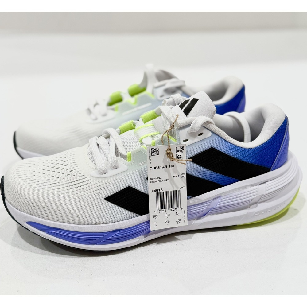 ADIDAS Questar 3 M Mens Running Shoes Size 11 White Black Blue Sneakers JI4616